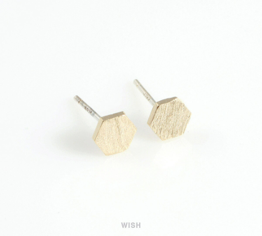 Hexagon Stud Earrings in Matte Rhodium, Hexagon Ear Studs / MMRH-415-E