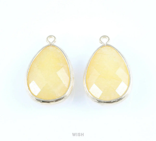 Jonquil Synthetic Stone Charms in Matte Rhodium, Framed Teardrop Pendant / SJQMRH-010-P