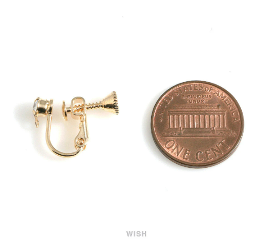 CZ Clip on Earring Converters in Gold, Non Pierced Earrings/ FG-031-E