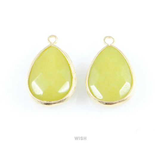 Peridot Synthetic Stone Charms in Matte Rhodium, Framed Teardrop Pendant/ SPDMRH-010-P