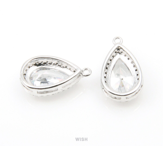 Teardrop Cubic Zirconia Pendants in Rhodium, 27 Sub Cubic Zirconia / CRH-005-P