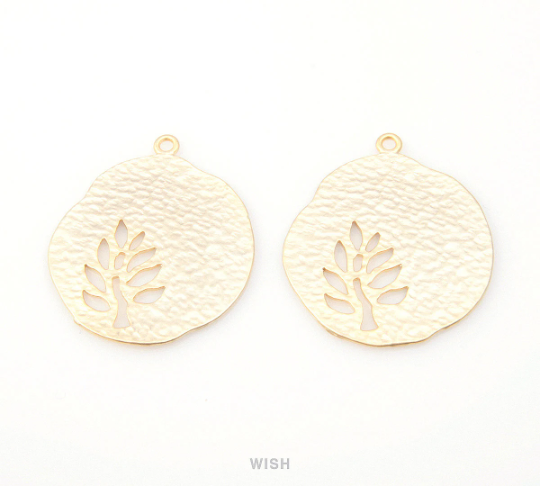 Oak Tree in Pear Pendants in Matte Rhodium, Oak in Pear Charms / MMRH-136-P (Large)