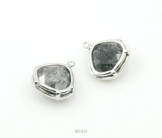 Black Marble Faceted Gemstone Charm in Gold, Framed Pear Gemstone Pendant / SBMG-084-P