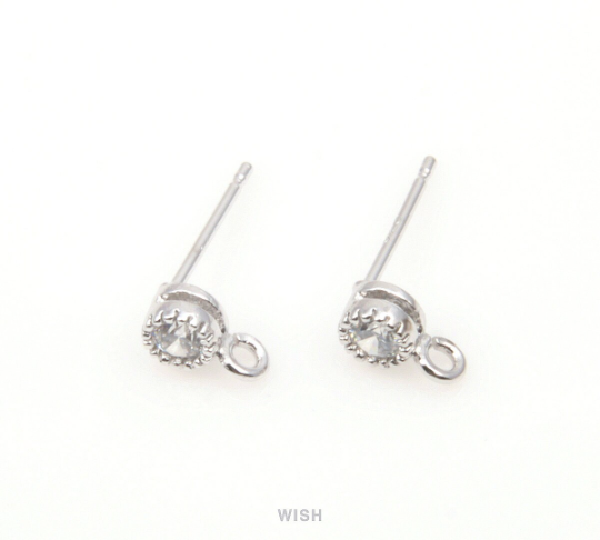 Round Cubic Zirconia Stud Earrings in Gold , Cubic Zirconia Stud Earrings / CG-050-E (4pcs)
