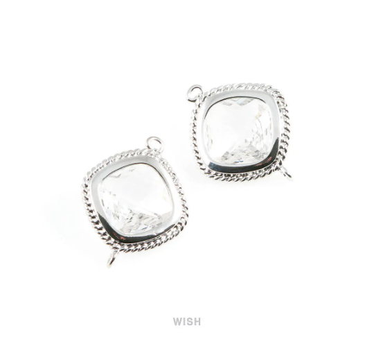Clear Diamond Shape Connectors in Gold, Framed Diamond Charms / GCLG-033-P