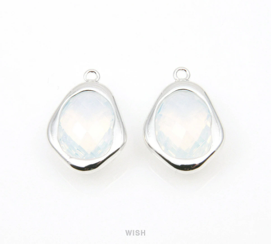 Opal Faceted Glass Charms in Gold, Framed Teardrop Pendant / GOPG-085-P
