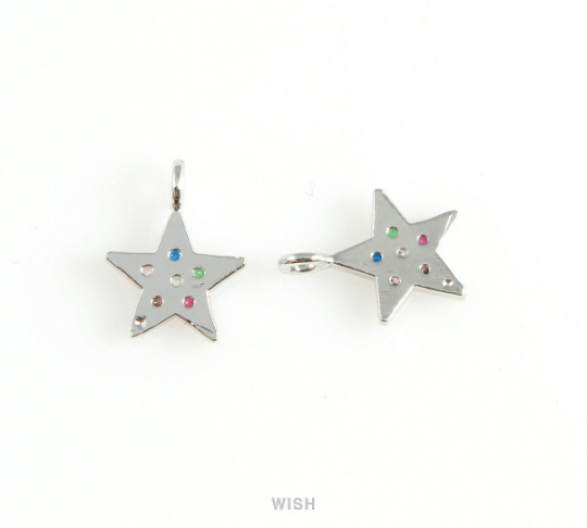 Silver Star with Birthstone Pendant, Multi Color Star Charm / MRH-409-P