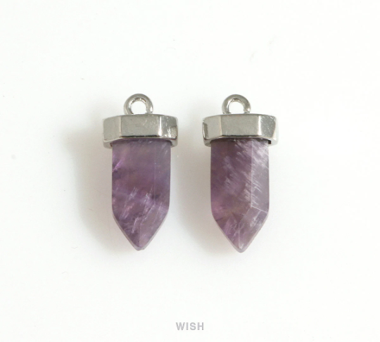 Amethyst Point Gemstone Charm in Gold, Amethyst Point Gemstone Pendant / STZG-106-P