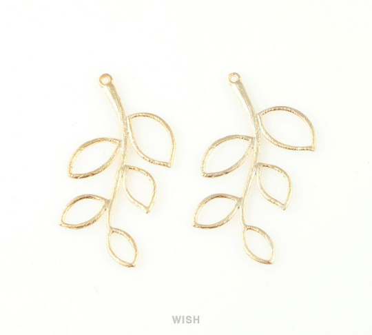 5 Leaf Branch Pendant in Matte Rhodium, Textured Leaves Branch Charm /MMRH-206-P