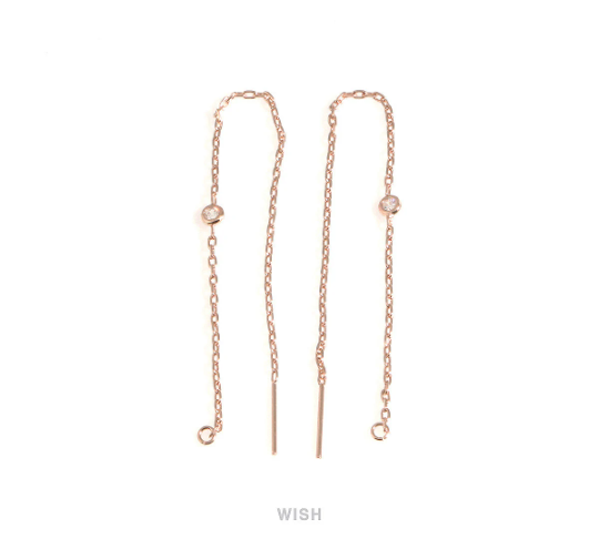 Silver Threader Earrings with a Cubic Zirconia, Chain Earrings / FRH-027-E