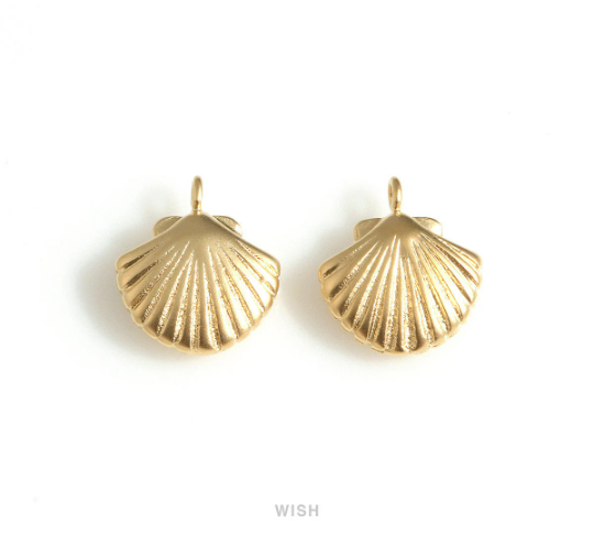 Scallop Shell Charms in Matte rhodium, Scallop Pendants / MMRH-654-P