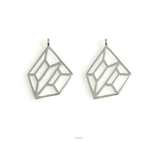 Geometric Pentagon Charm in Gold, Open Pentagon Necklace Pendants /MG-629-P