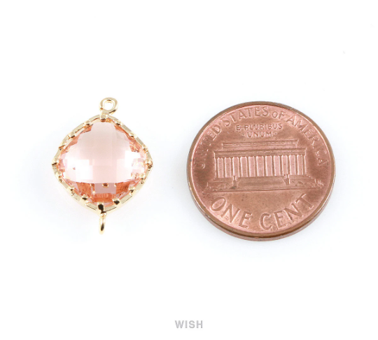 Mint Rhombus Glass Connector in Gold, Framed Rhombus Connector / GMTG-023-P