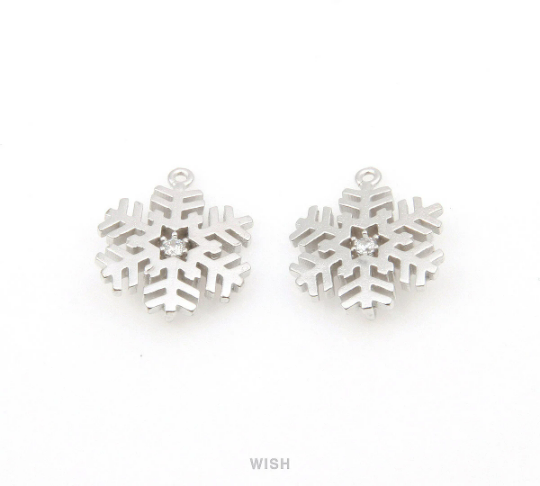 Snowflake with Cubic Zirconia Pendant in Matte Gold, CZ Snowflake Charm / CMG-058-P