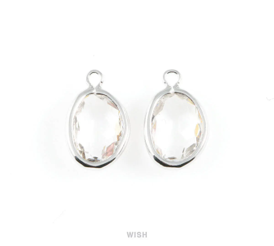 Clear Pear Glass Charm in Gold, Glass Framed Pendant / GCLG-040-P