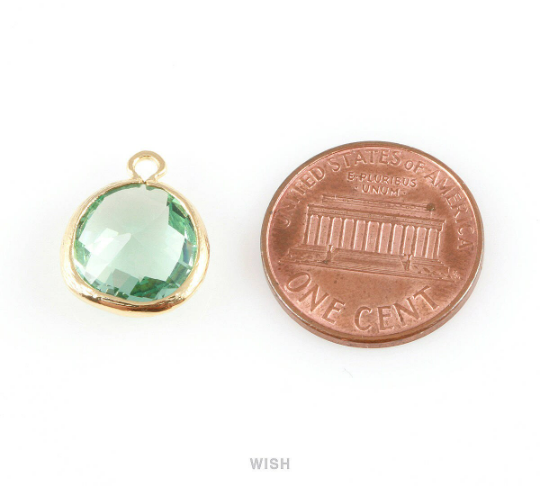 Peridot Faceted Glass Charm in Rhodium, Framed Drop Glass Gem/ GPDRH-004-P (Medium)