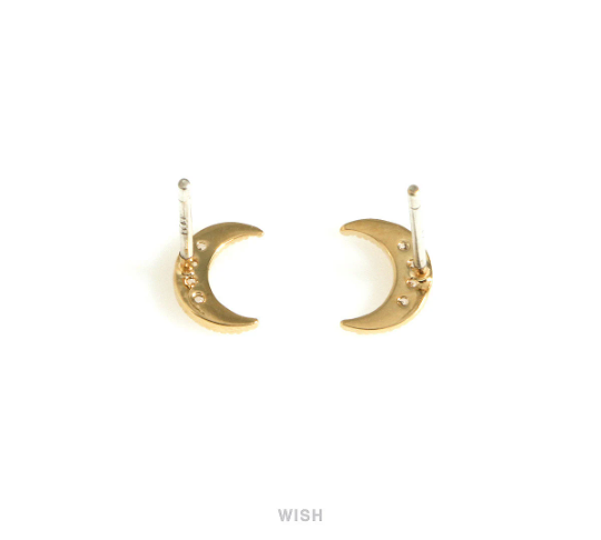 Cubic Zirconia Crescent Stud Earrings in Matte Gold, Crescent Stud Earrings / MG-716-E