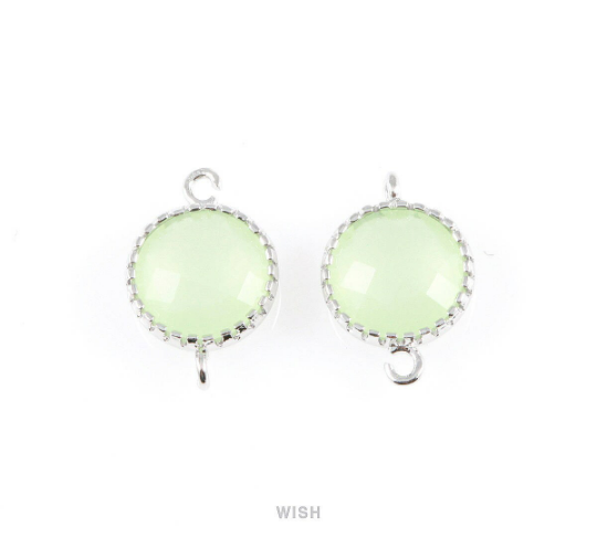 Light Mint Faceted Glass Connector in Gold, Framed Round Connector / GLMG-008-P