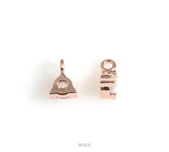 4pcs Cubic Zirconia in Rose Gold Triangle Frame, Triangle CZ Charm / CRG-078-P