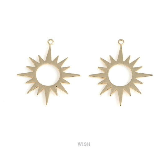 Large Star Burst Pendants in Rhodium, Star Burst Charm /MRH-587-P