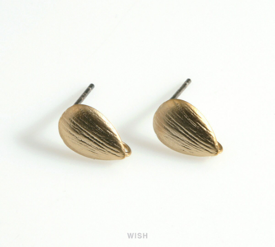 Drop Leaf Stud Earrings in Matte Rhodium, Textured drop Leaf Earrings /MMRH-666-E