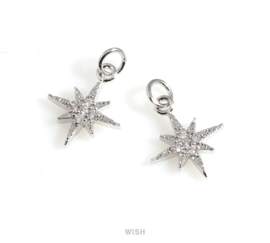 North Star Charm with CZ in Gold, CZ Polaris Pendant / CG-074-P