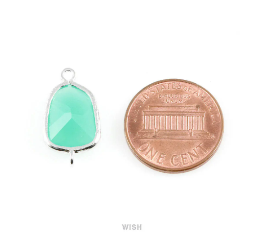 Rose Quartz Pentagon Glass Connector in Rhodium, Framed Pentagon Connector / GRQRH-025-C