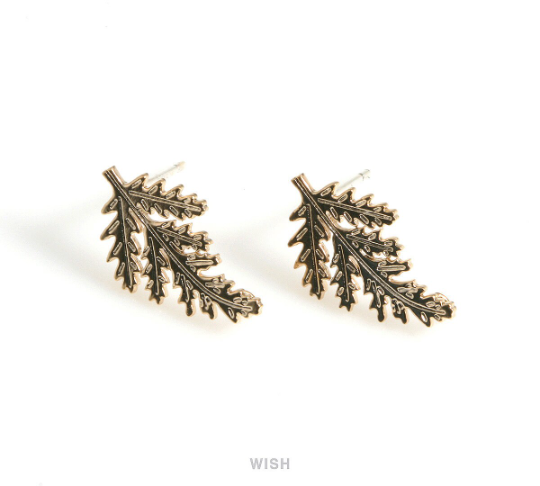Fir Tree Stud Earrings in Matte Rhodium, Fir Tree Branch Ear Studs / MMRH-559-E