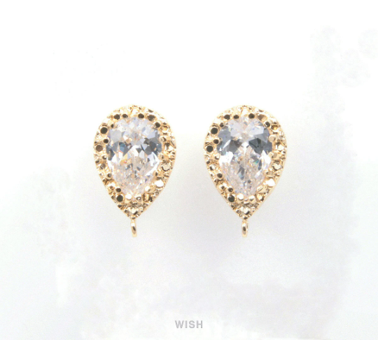 Teardrop Cubic Stud Earrings in Rhodium, Teardrop Cubic Zirconia / CRH-032-E