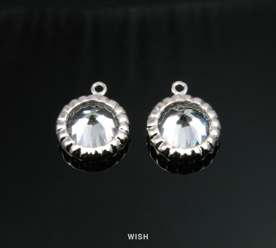 Round Cubic Zirconia Pendants in Rhodium, Round Cubic Gems Charms / CRH-008-P