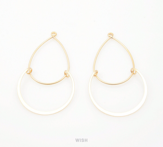 Teardrop Dangle Pendants in Matte Rhodium, Double Teardrop Charms / MMRH-165-P