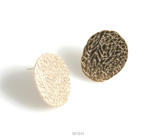 Textured Disc Stud Earrings in Matte Rhodium, Textured Disc Studs / MMRH-573-E