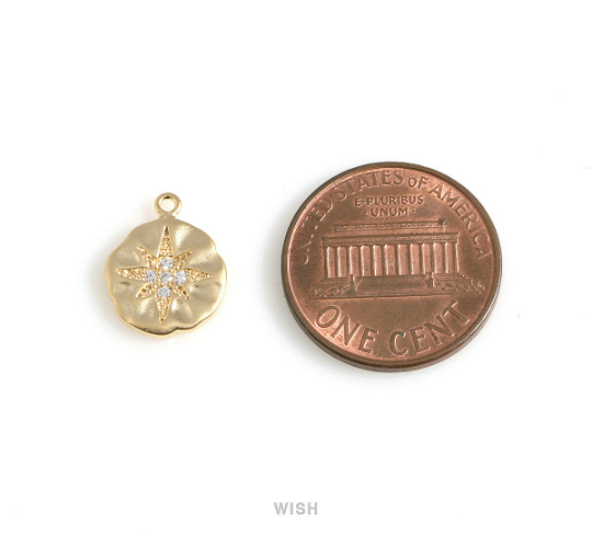 CZ North Star on Hammered Disc in Matt Rose Gold, CZ Polaris on Coin / CMRG-077-P