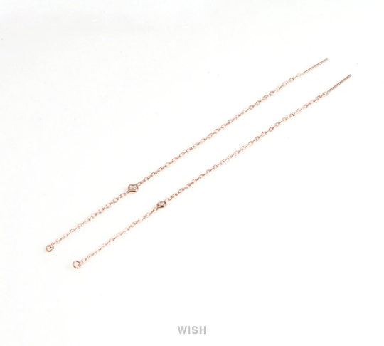 Silver Threader Earrings with a Cubic Zirconia, Chain Earrings / FRH-027-E