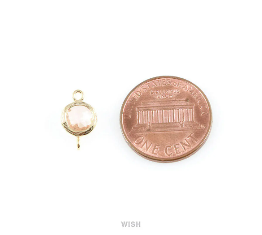 Peach faceted Glass Connector in Gold, Framed Round Glass Bead/ GPCG-015-P