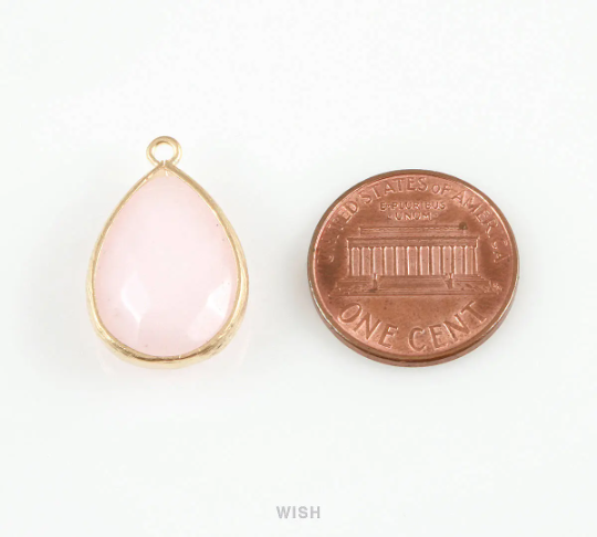 White Alabaster Synthetic Stone Charms in Rhodium, Framed Teardrop Pendant / SWARH-010-P