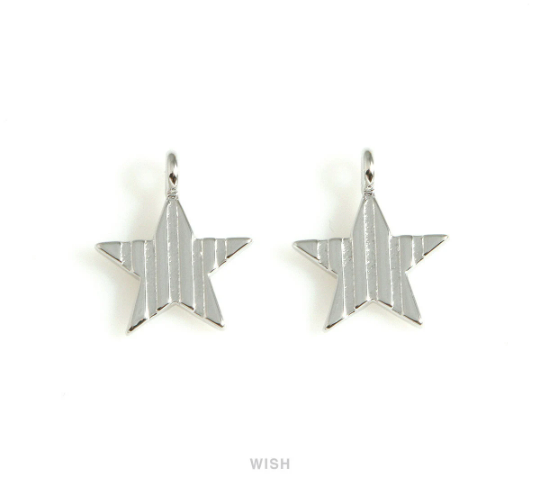 Stripe Star Pendants in Gold, Twinkle Star Charms / MG-659-P