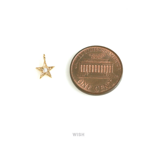 Star Cubic Zirconia Charms in Rhodium, Star Pendants with a Rhinestone / MRH-725-P