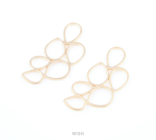 6 Teardrop Connectors in Matte Rhodium, Teardrop Charms / MMRH-037-C