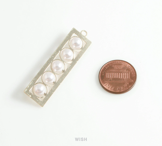 Five Pearl Bar Pendant in Rhodium, Quintuple Pearl Bar / MRH-442-P