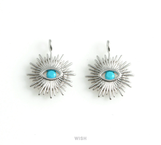 Turquoise Evil Eye Pendant in Matte Gold, Gold Evil Eye Charm, Matte Gold Evil Eye, Blue Evil Eye Charm / MMG-443-P