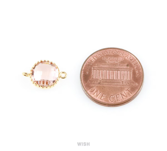 Light Amethyst Faceted Glass Connector in Gold, Framed Round Connector / GLDG-008-P