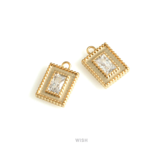 Rectangle Cubic Zirconia Charms in Matte Gold, Rectangle Pendants with a CZ / MMG-718-P