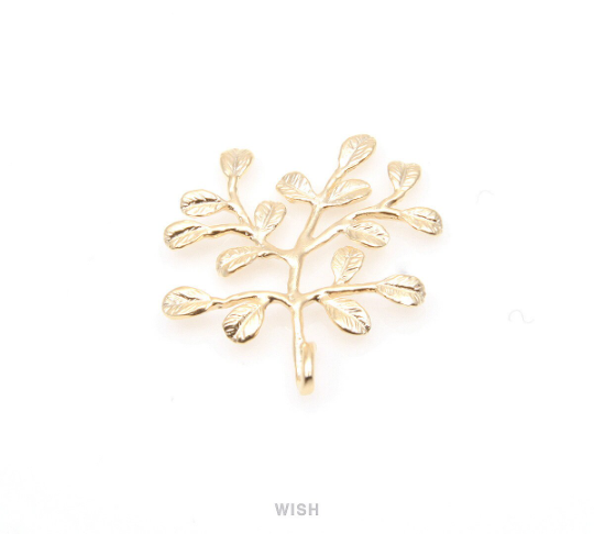 Leaves and Branch Pendant in Matte Rhodium, Tree Charm / MMRH-258-P