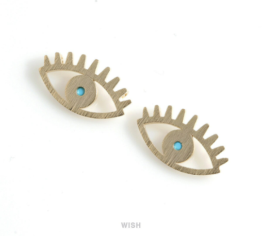 Turquoise Evil Eye Pendant in Matte Rhodium, Gold Evil Eye Charm /MMRH-472-P