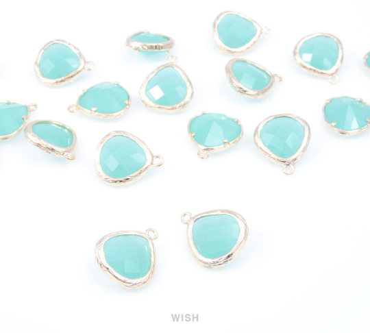 Mint Faceted Glass Drop Charm in Gold, Mint Charms / GMTG-036-P