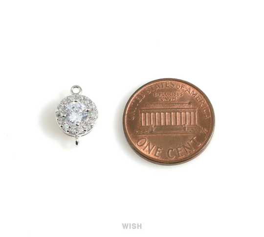 Round Cubic Zirconia Connector in Gold, Round CZ Charm / CG-087-P