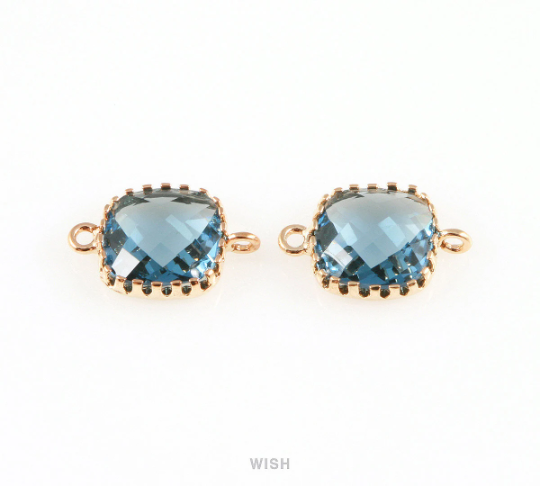 Montana Blue Faceted Glass Connector in Rose Gold, Framed Square Connector / GMBRG-007-P