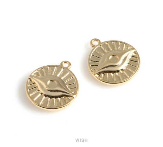 Evil Eye Disc in Matte Rhodium, Evil Eye Coin Charm / MMRH-520-P