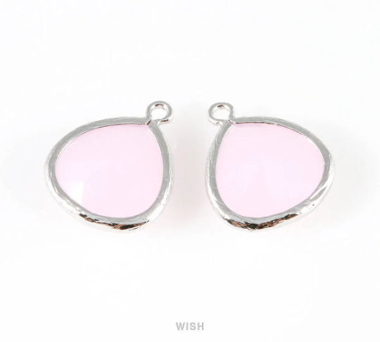 Rose Quartz Faceted Glass Charm in Gold, Framed Drop Glass Bead / GRQG-001-P (Large)